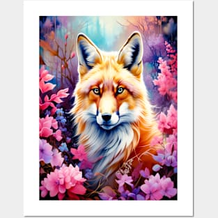 Red Fox with Flowers and Forests Posters and Art